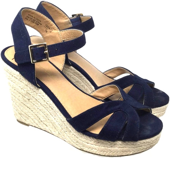 womens blue wedge shoes